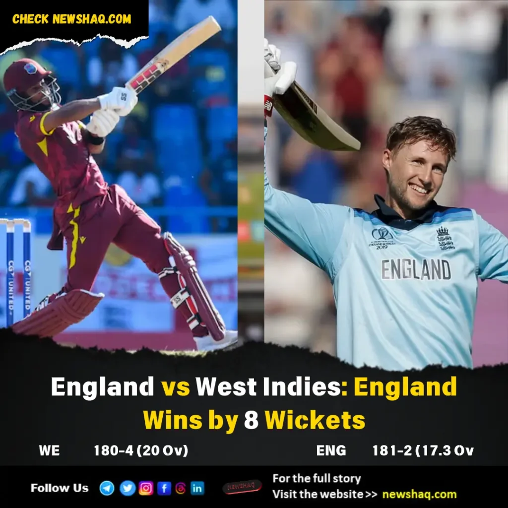 England vs West Indies England Wins by 8 Wickets