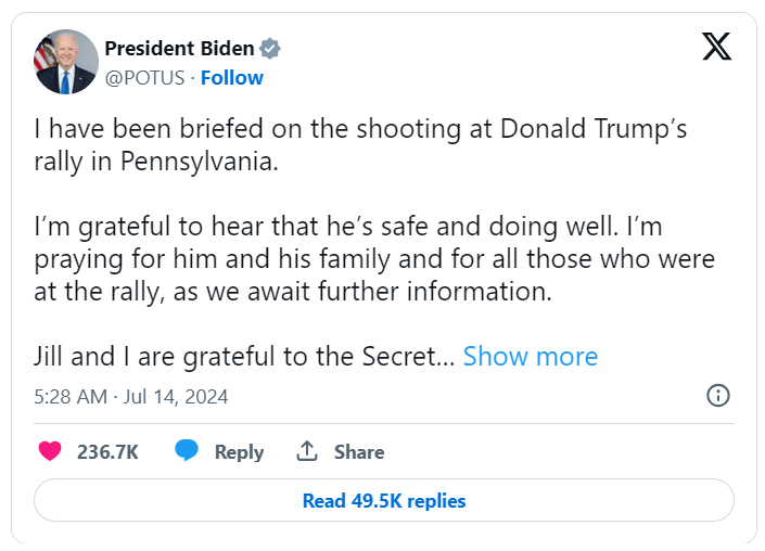 Screenshot of Biden's Tweet