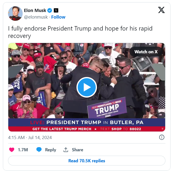 Screenshot of Elon Musk's Tweet